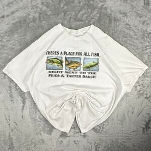 VTG 00s There’s A Place For All Fish Next To Fries&Tartar Sauce White Tshirt XL